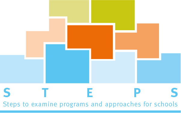 The STEPS logo with the following text underneath it, Steps to examine programs and approaches in schools